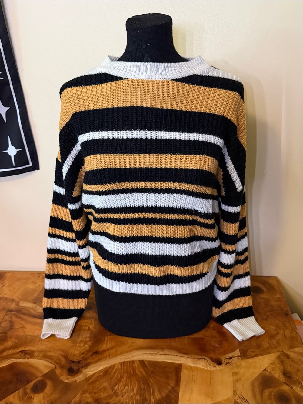 Derek Heart S Striped Knit Pullover Sweater Halloween Orange Black Cozy Retro